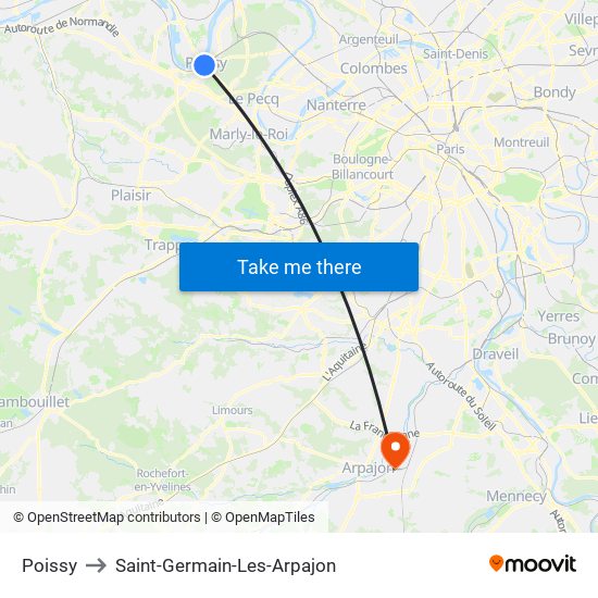Poissy to Saint-Germain-Les-Arpajon map