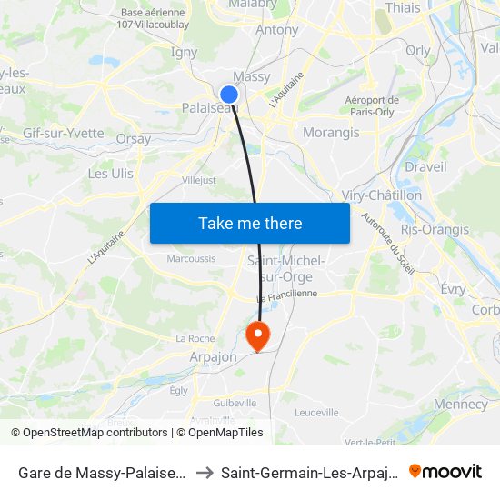 Gare de Massy-Palaiseau to Saint-Germain-Les-Arpajon map