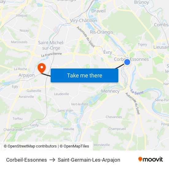 Corbeil-Essonnes to Saint-Germain-Les-Arpajon map