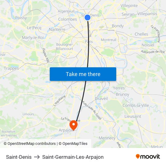 Saint-Denis to Saint-Germain-Les-Arpajon map