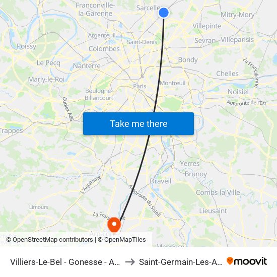 Villiers-Le-Bel - Gonesse - Arnouville to Saint-Germain-Les-Arpajon map