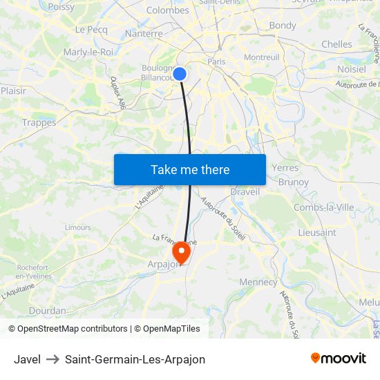 Javel to Saint-Germain-Les-Arpajon map