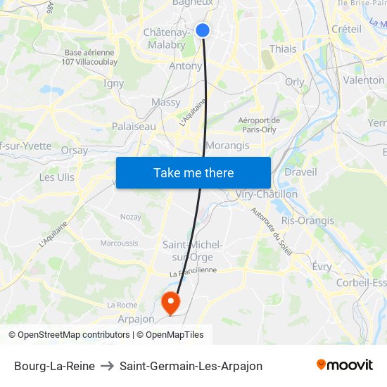 Bourg-La-Reine to Saint-Germain-Les-Arpajon map