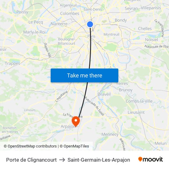 Porte de Clignancourt to Saint-Germain-Les-Arpajon map