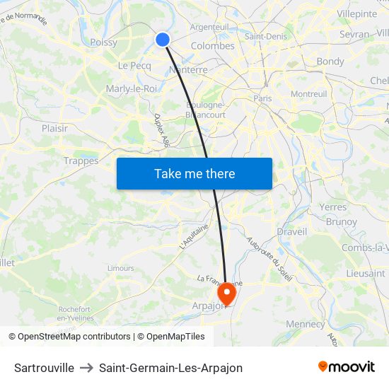 Sartrouville to Saint-Germain-Les-Arpajon map