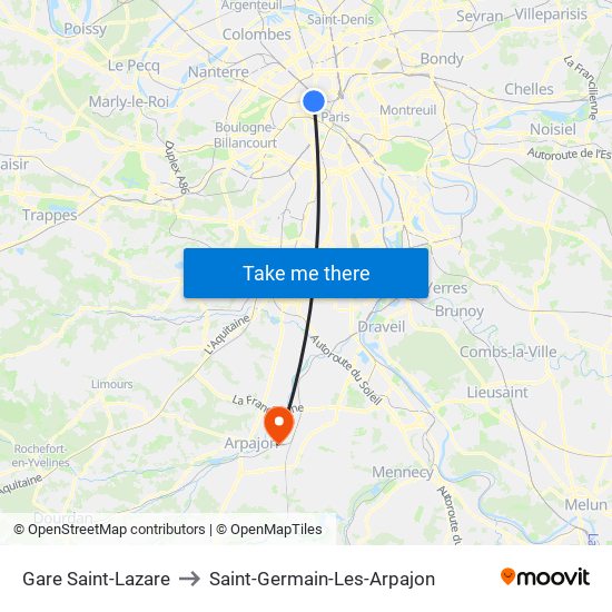 Gare Saint-Lazare to Saint-Germain-Les-Arpajon map