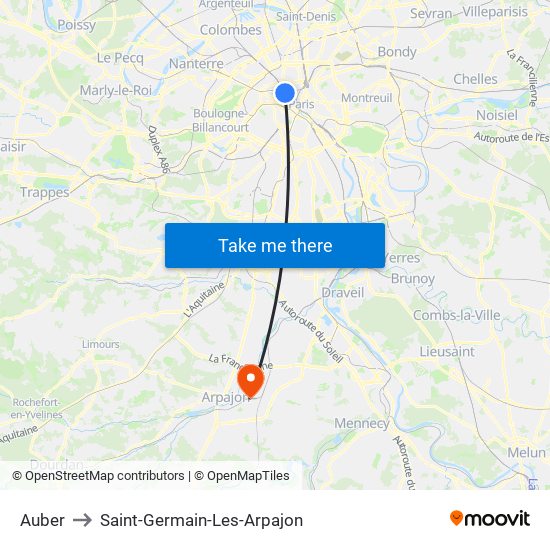 Auber to Saint-Germain-Les-Arpajon map