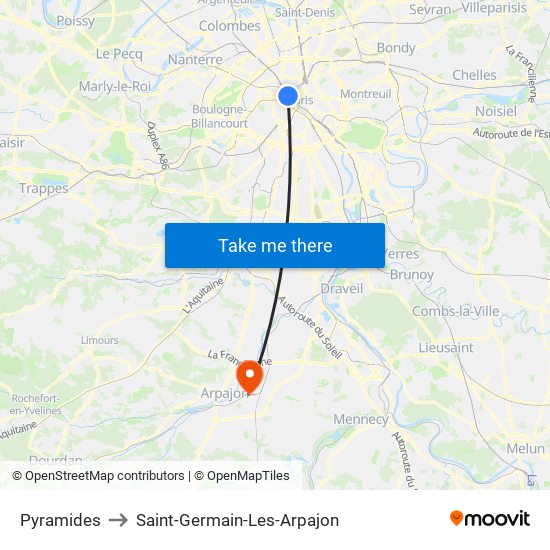 Pyramides to Saint-Germain-Les-Arpajon map