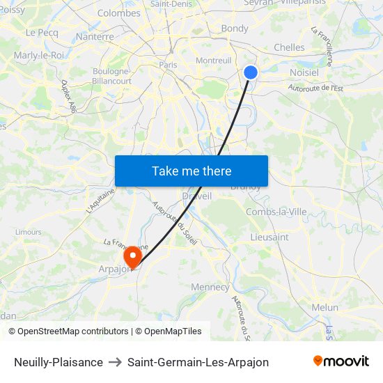 Neuilly-Plaisance to Saint-Germain-Les-Arpajon map