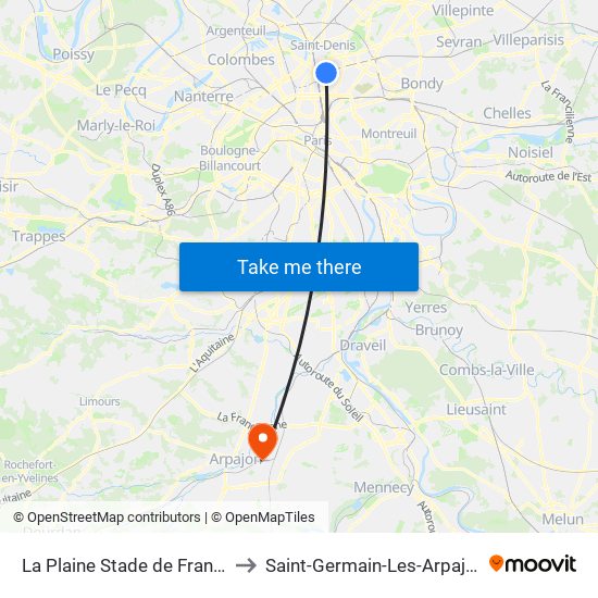 La Plaine Stade de France to Saint-Germain-Les-Arpajon map