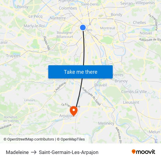 Madeleine to Saint-Germain-Les-Arpajon map