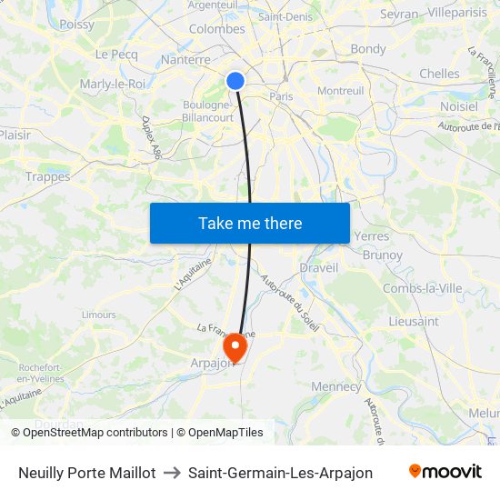 Neuilly Porte Maillot to Saint-Germain-Les-Arpajon map