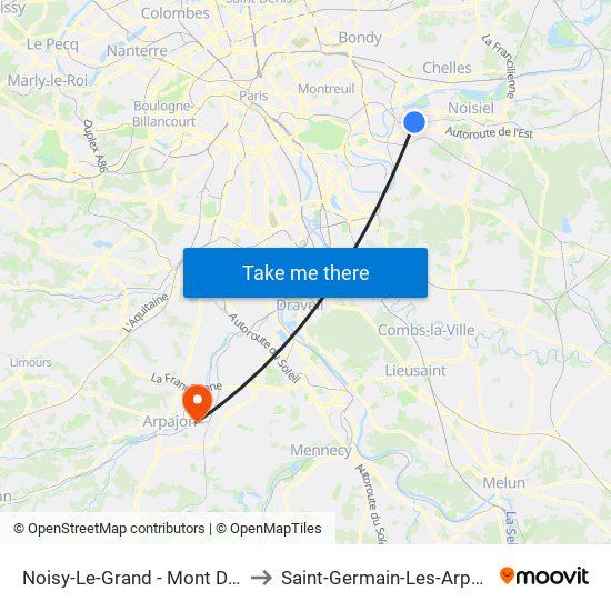 Noisy-Le-Grand - Mont D'Est to Saint-Germain-Les-Arpajon map
