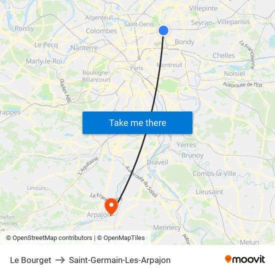 Le Bourget to Saint-Germain-Les-Arpajon map