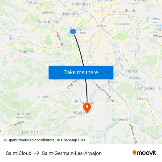 Saint-Cloud to Saint-Germain-Les-Arpajon map