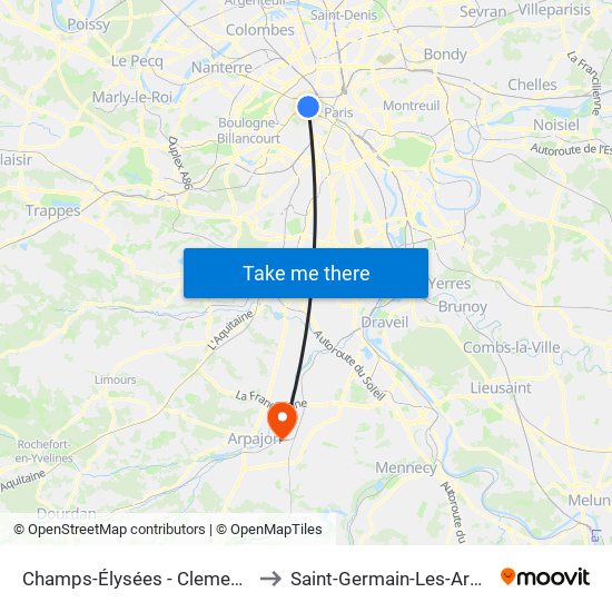 Champs-Élysées - Clemenceau to Saint-Germain-Les-Arpajon map