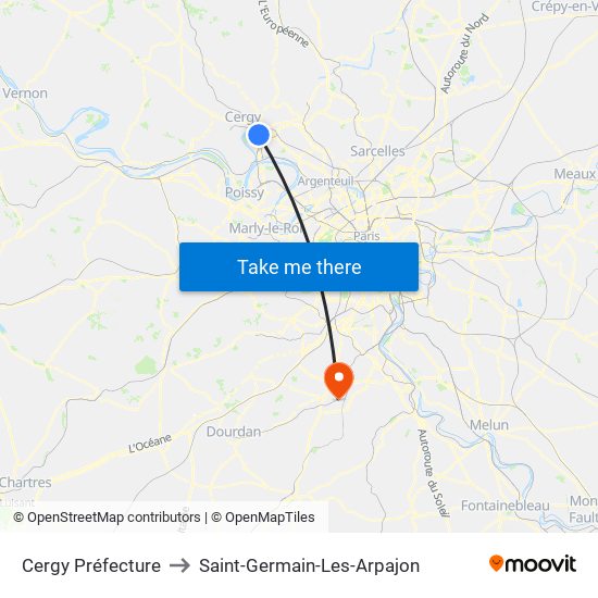 Cergy Préfecture to Saint-Germain-Les-Arpajon map