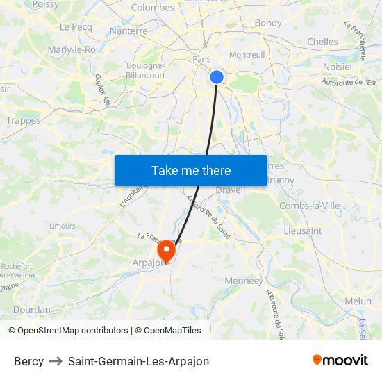 Bercy to Saint-Germain-Les-Arpajon map