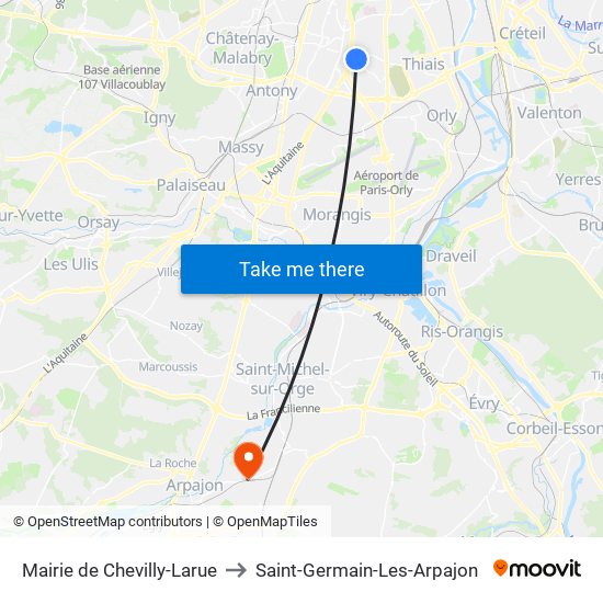 Mairie de Chevilly-Larue to Saint-Germain-Les-Arpajon map