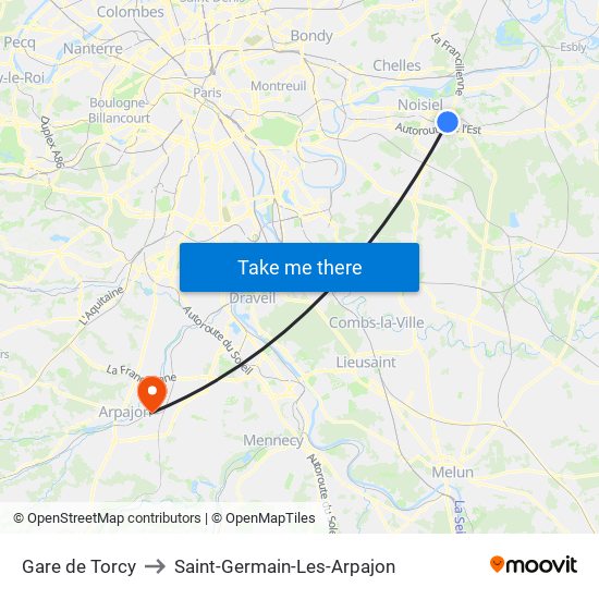 Gare de Torcy to Saint-Germain-Les-Arpajon map