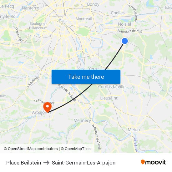 Place Beilstein to Saint-Germain-Les-Arpajon map