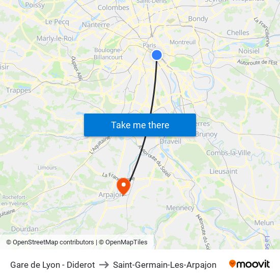 Gare de Lyon - Diderot to Saint-Germain-Les-Arpajon map