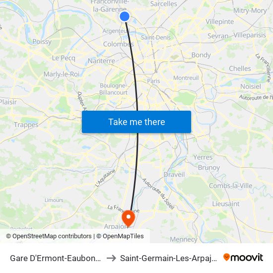 Gare D'Ermont-Eaubonne to Saint-Germain-Les-Arpajon map