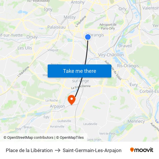 Place de la Libération to Saint-Germain-Les-Arpajon map