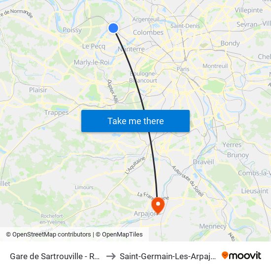Gare de Sartrouville - RER to Saint-Germain-Les-Arpajon map
