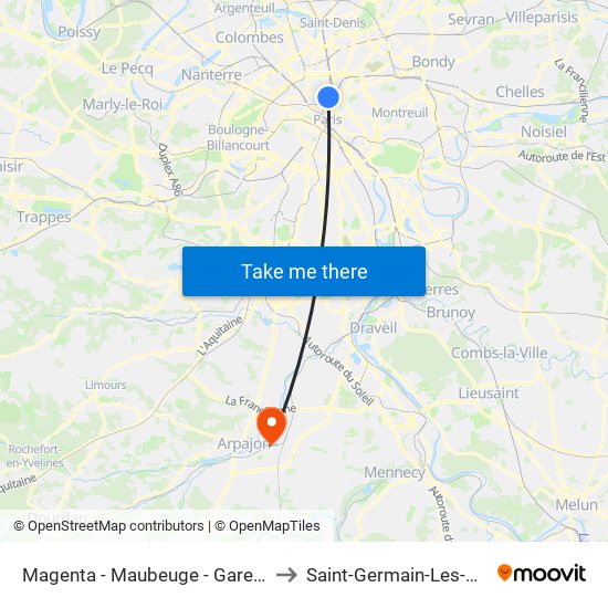 Magenta - Maubeuge - Gare du Nord to Saint-Germain-Les-Arpajon map
