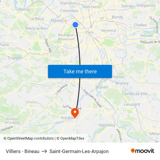 Villiers - Bineau to Saint-Germain-Les-Arpajon map