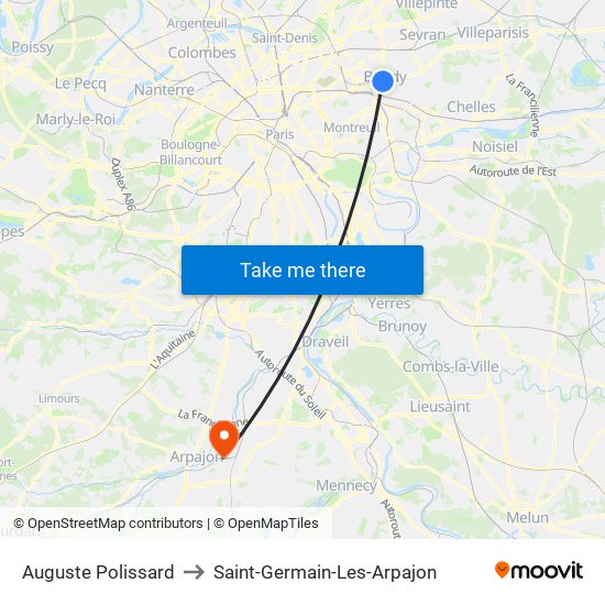 Auguste Polissard to Saint-Germain-Les-Arpajon map