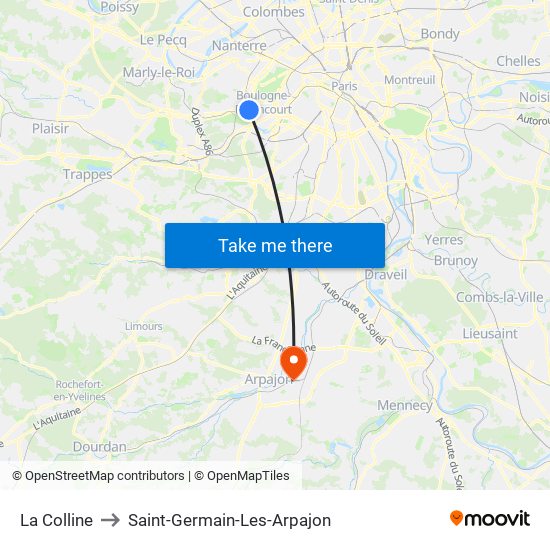 La Colline to Saint-Germain-Les-Arpajon map