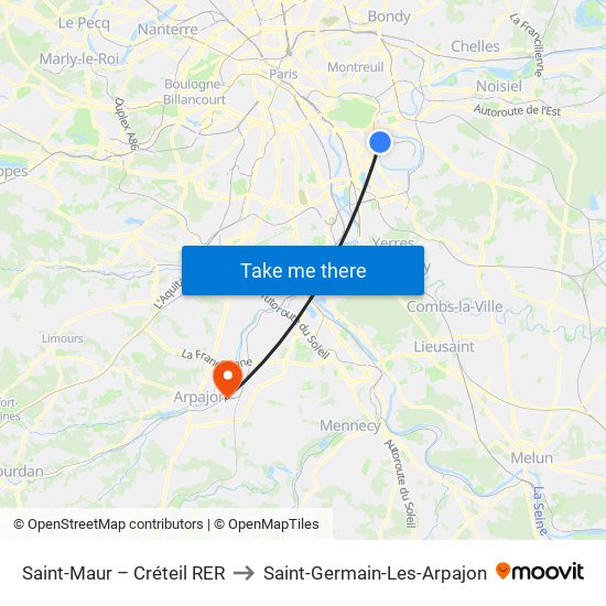 Saint-Maur – Créteil RER to Saint-Germain-Les-Arpajon map