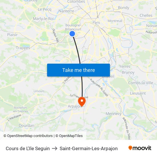 Cours de L'Ile Seguin to Saint-Germain-Les-Arpajon map