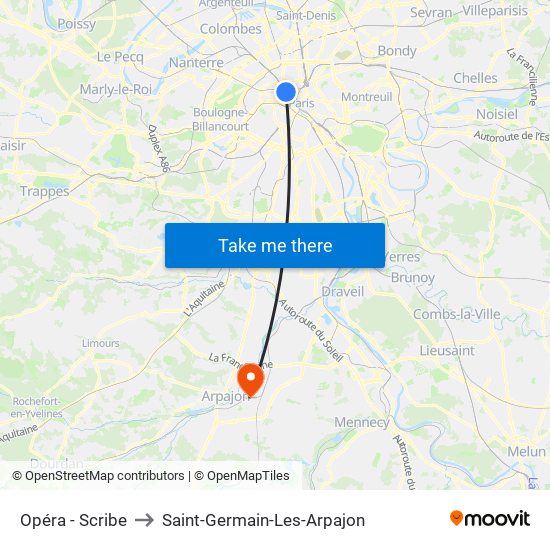 Opéra - Scribe to Saint-Germain-Les-Arpajon map