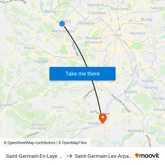 Saint-Germain-En-Laye RER to Saint-Germain-Les-Arpajon map