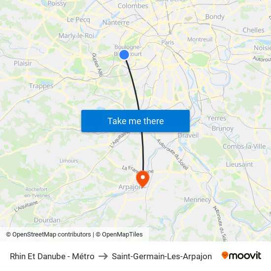 Rhin Et Danube - Métro to Saint-Germain-Les-Arpajon map