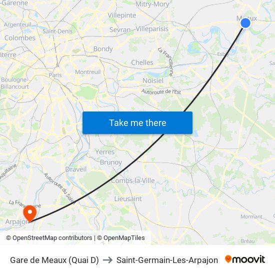 Gare de Meaux (Quai D) to Saint-Germain-Les-Arpajon map