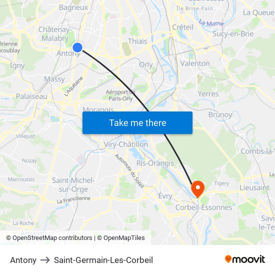 Antony to Saint-Germain-Les-Corbeil map