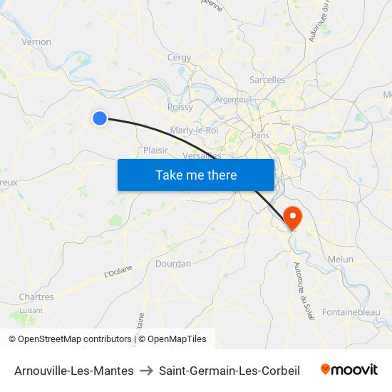 Arnouville-Les-Mantes to Saint-Germain-Les-Corbeil map