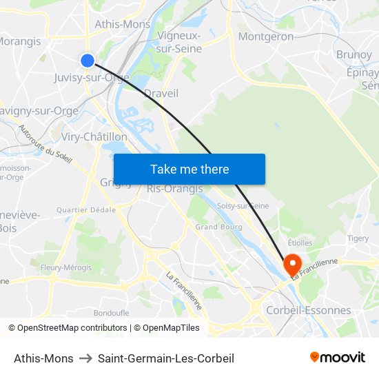 Athis-Mons to Saint-Germain-Les-Corbeil map