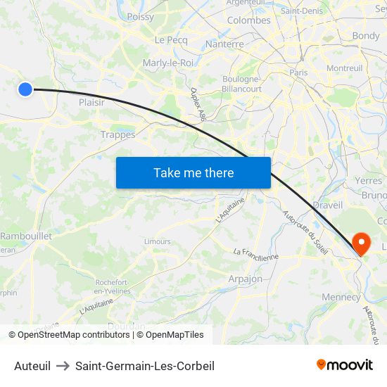 Auteuil to Saint-Germain-Les-Corbeil map