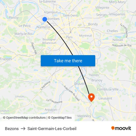 Bezons to Saint-Germain-Les-Corbeil map