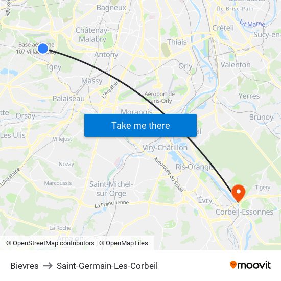 Bievres to Saint-Germain-Les-Corbeil map