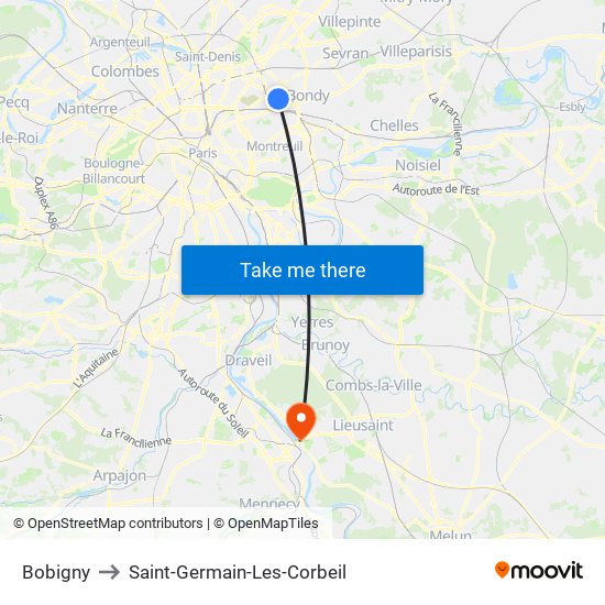 Bobigny to Saint-Germain-Les-Corbeil map