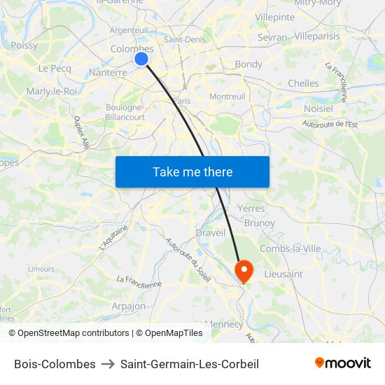 Bois-Colombes to Saint-Germain-Les-Corbeil map