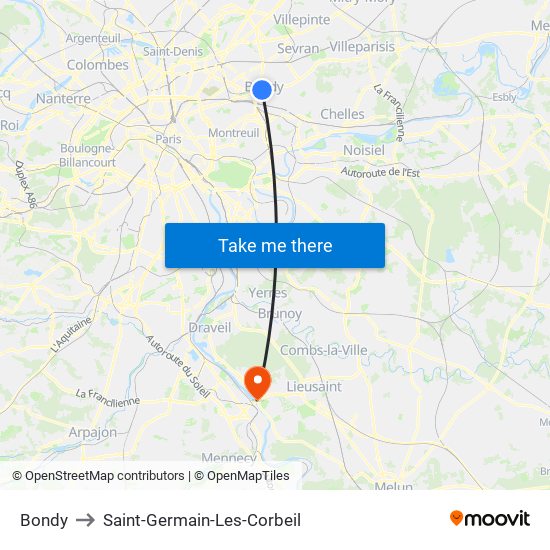 Bondy to Saint-Germain-Les-Corbeil map