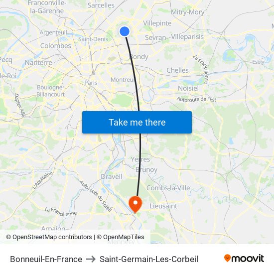 Bonneuil-En-France to Saint-Germain-Les-Corbeil map