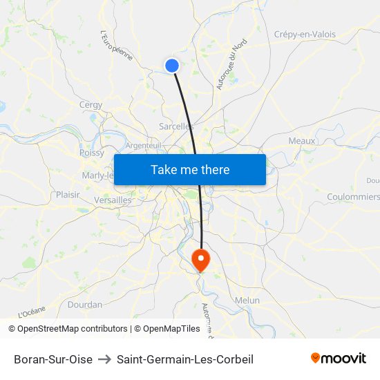 Boran-Sur-Oise to Saint-Germain-Les-Corbeil map